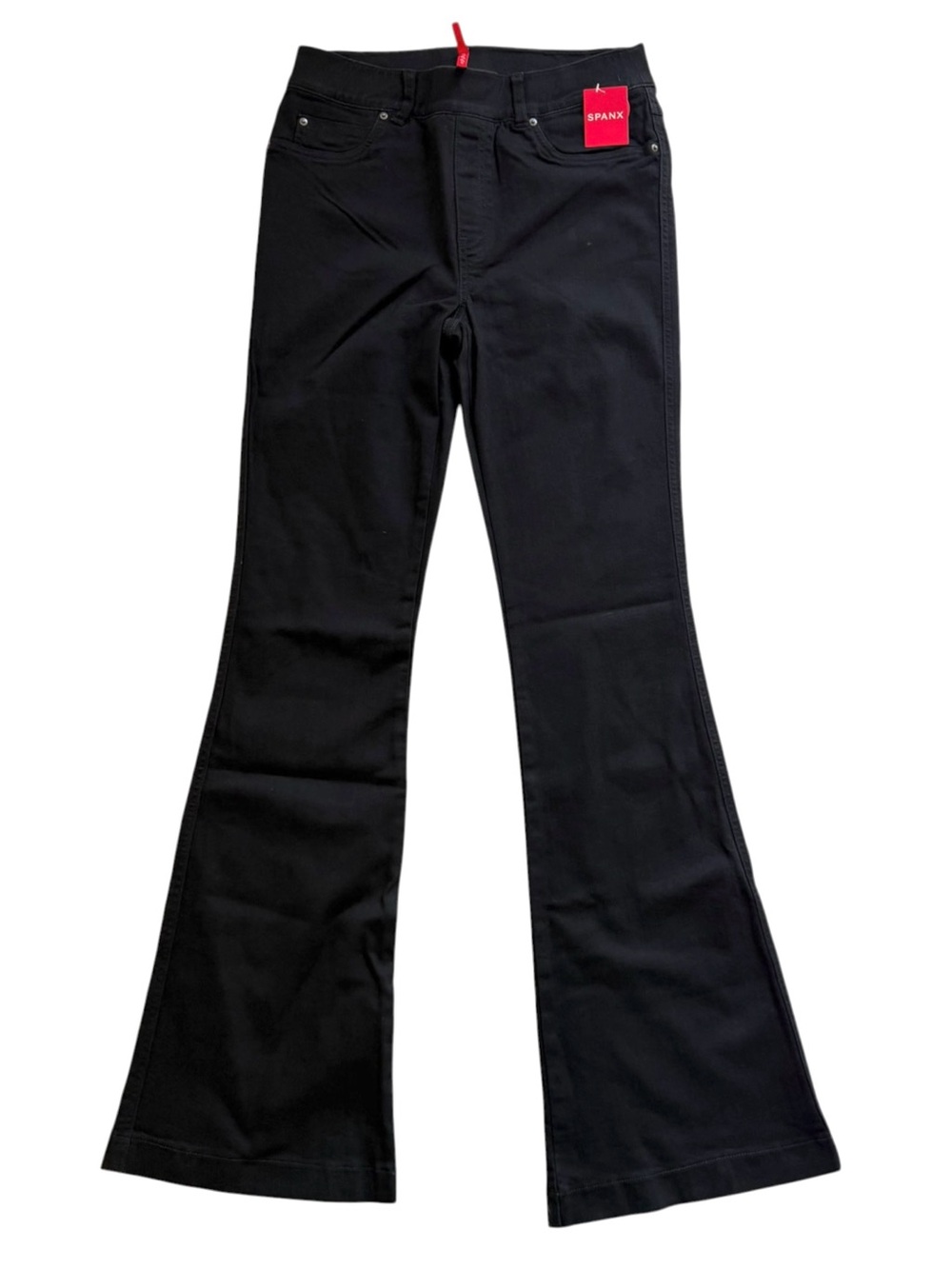 Spanx Pull On High Rise Flare Jeans Size Medium Black Stretch Denim NWT